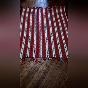 vintage afghan blanket 70.5"×57.5" Aztec Western Stripe Red Grey Fringe …